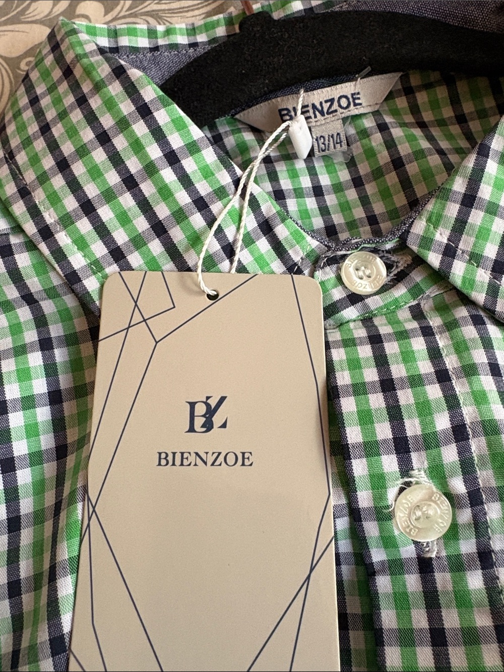 Kids Long-Sleeve Button-Down Shirt by Vineyard Vines - Green & Blue Check. Cott - Picture 4 of 5